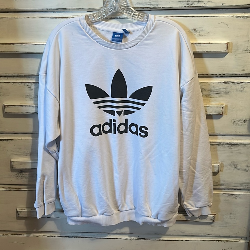 ADIDAS white pullover sweatshirt with pockets Womens L